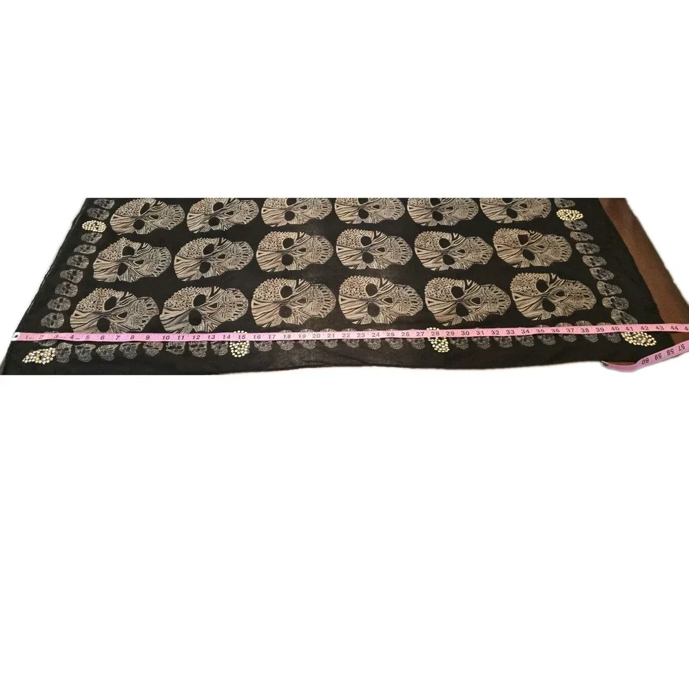 Women Scarf Skull Shawl Soft Long Elegant Classical Sheer Black Beaded Halloween